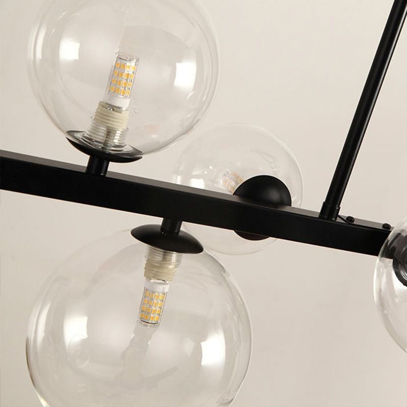 Lampada a sospensione moderna a bolle di vetro nera 90x30 cm 7 luci G9+LED