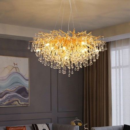 Lampadario a sospensione LED nordico dorato con paralume rotondo a fiore, G9, 8/10 luci
