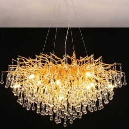 Lampadario a sospensione LED nordico dorato con paralume rotondo a fiore, G9, 8/10 luci