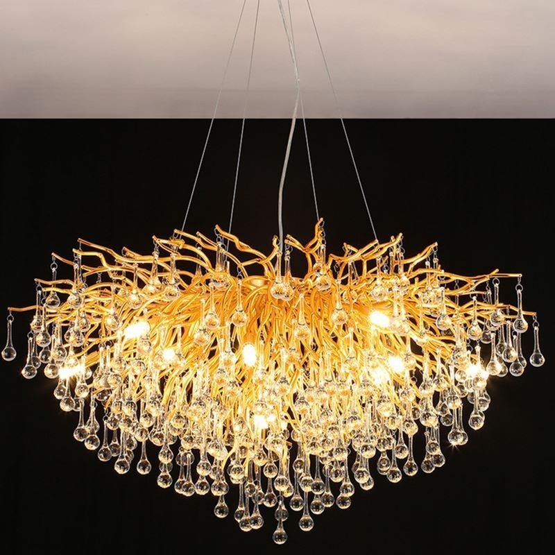 Lampadario a sospensione LED nordico dorato con paralume rotondo a fiore, G9, 8/10 luci