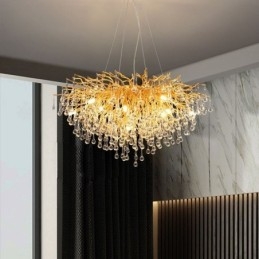 Lampadario a sospensione LED nordico dorato con paralume rotondo a fiore, G9, 8/10 luci