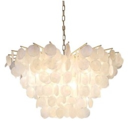 Lampadario a sospensione rotondo a strati con conchiglia naturale