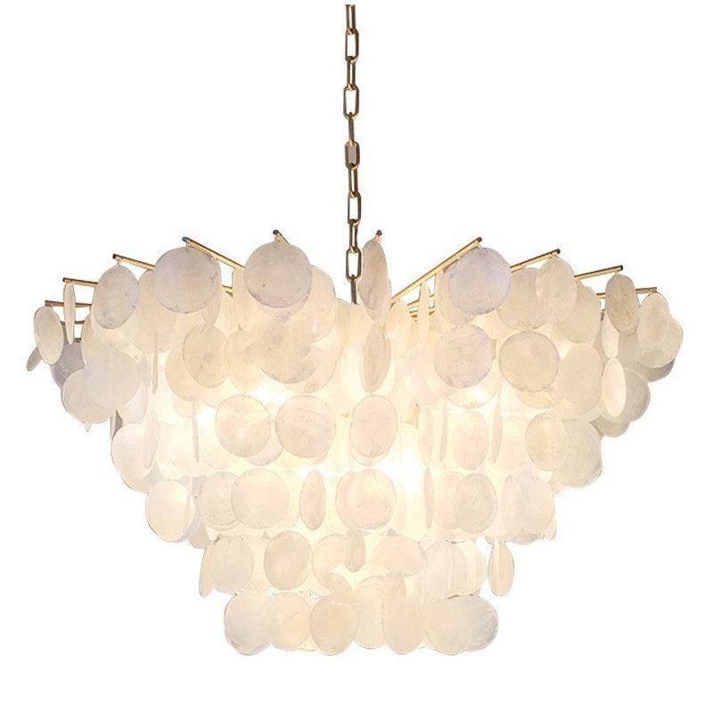 Lampadario a sospensione rotondo a strati con conchiglia naturale