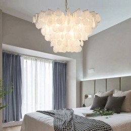 Lampadario a sospensione rotondo a strati con conchiglia naturale