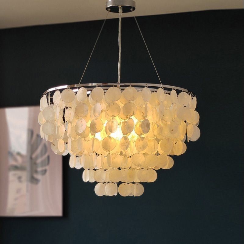 Lampadario a sospensione Capiz rotondo a strati naturale E26/E27