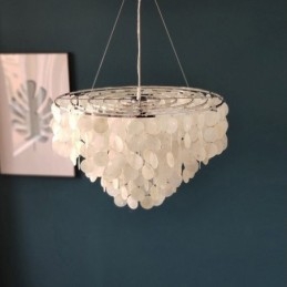 Lampadario a sospensione Capiz rotondo a strati naturale E26/E27