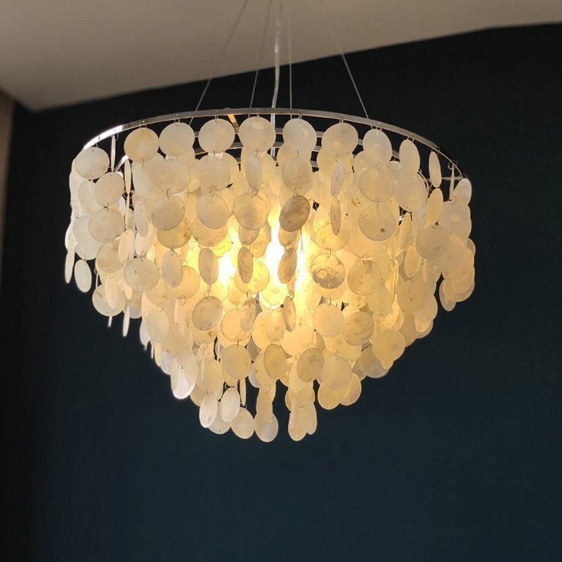 Lampadario a sospensione Capiz rotondo a strati naturale E26/E27