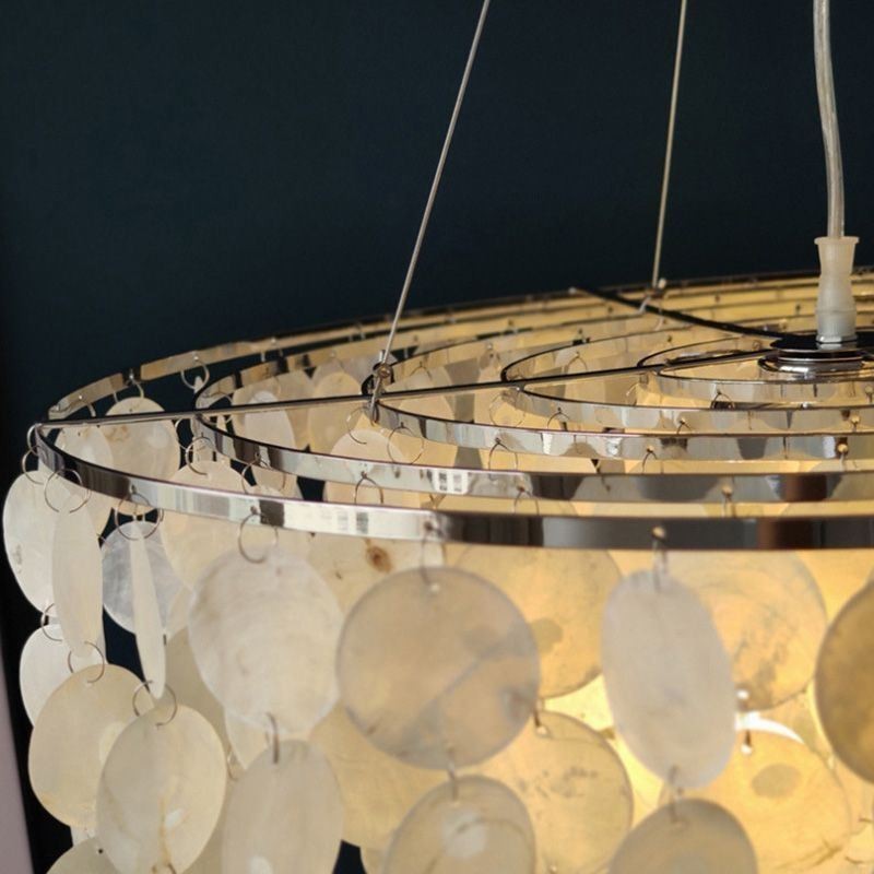 Lampadario a sospensione Capiz rotondo a strati naturale E26/E27