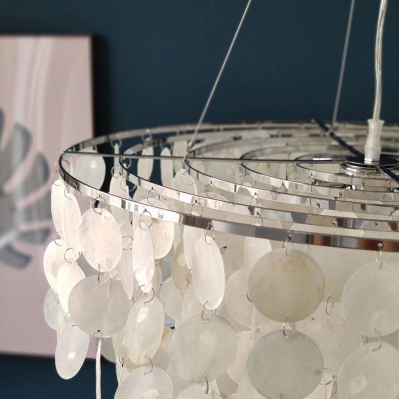 Lampadario a sospensione Capiz rotondo a strati naturale E26/E27