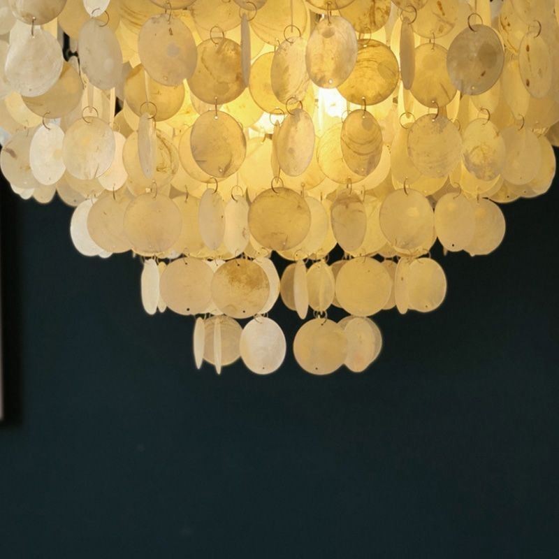 Lampadario a sospensione Capiz rotondo a strati naturale E26/E27