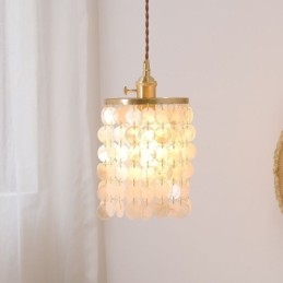 Lampada a sospensione classica moderna con paralume in conchiglia bianca 17x22 cm E26/E27