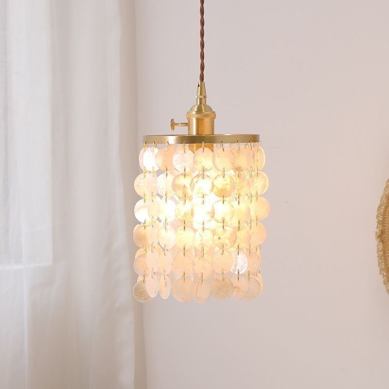 Lampada a sospensione classica moderna con paralume in conchiglia bianca 17x22 cm E26/E27