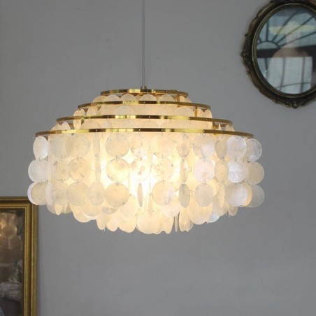 Lampadario a sospensione moderno a goccia di pioggia con paralume in conchiglia bianca, 3 luci E26/E27