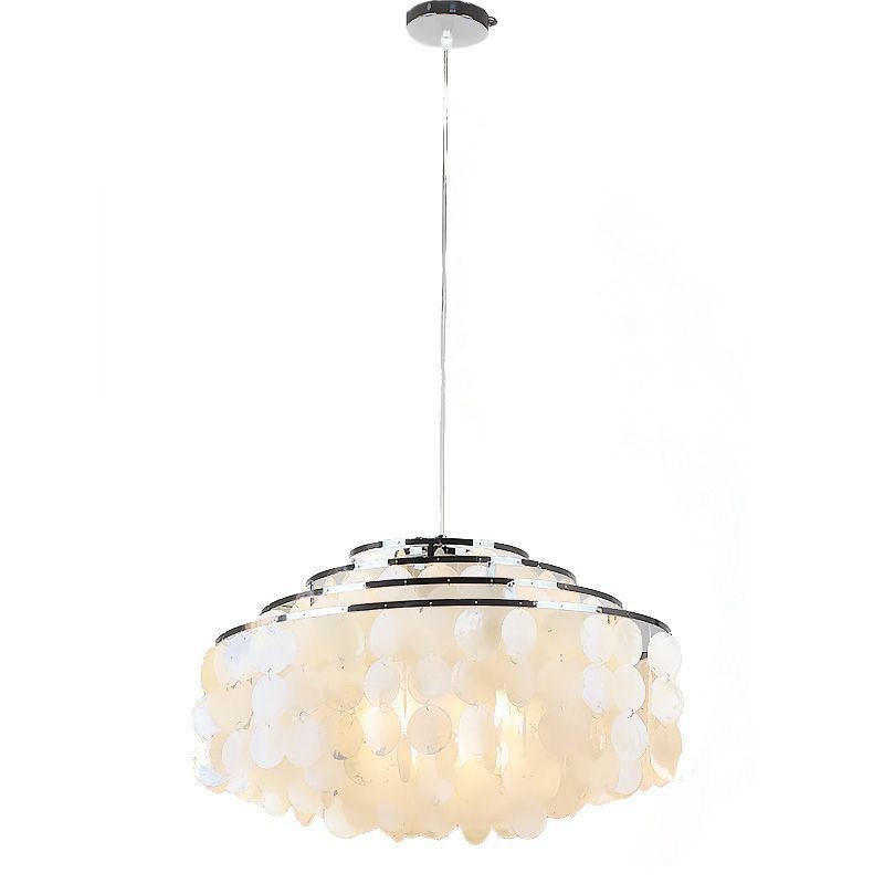 Lampadario a sospensione moderno a goccia di pioggia con paralume in conchiglia bianca, 3 luci E26/E27