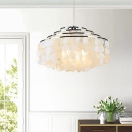 Lampadario a sospensione moderno a goccia di pioggia con paralume in conchiglia bianca, 3 luci E26/E27