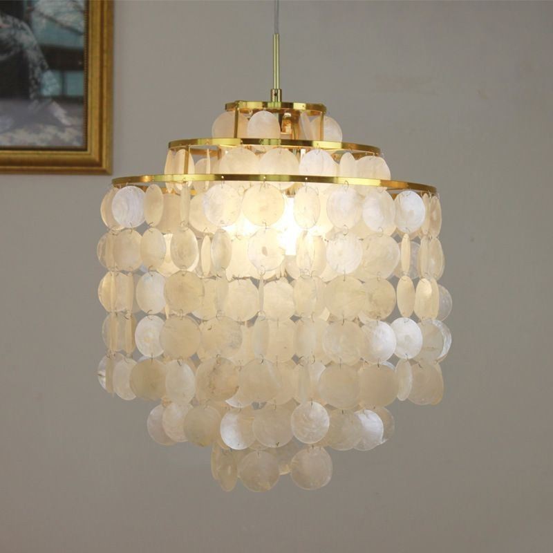 Lampada a sospensione classica moderna con paralume a conchiglia bianca
