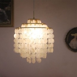 Lampada a sospensione classica moderna con paralume a conchiglia bianca
