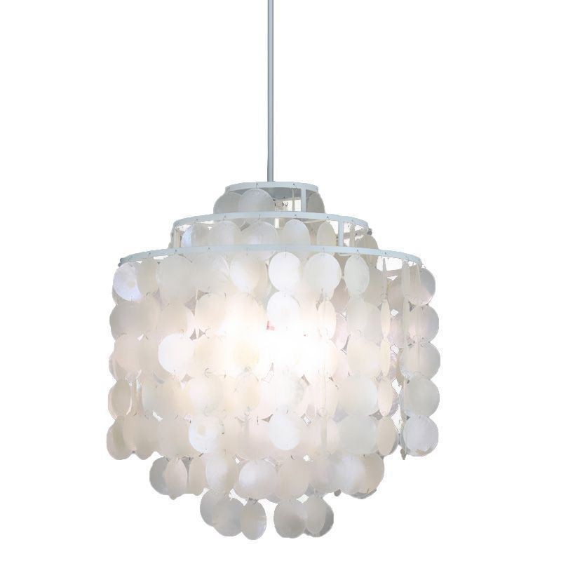 Lampada a sospensione classica moderna con paralume a conchiglia bianca