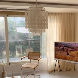 Lampada a sospensione classica moderna con paralume a conchiglia bianca