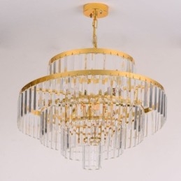 Lampada a sospensione in cristallo dorato a 4 livelli, 7 luci, 60 x 42 cm