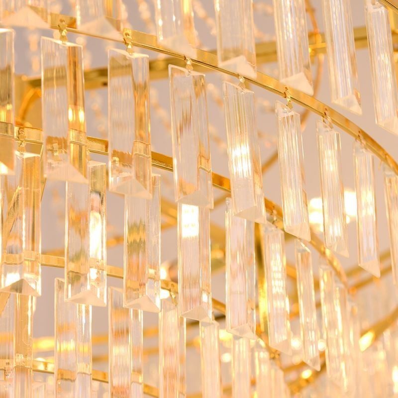 Lampada a sospensione in cristallo dorato a 4 livelli, 7 luci, 60 x 42 cm