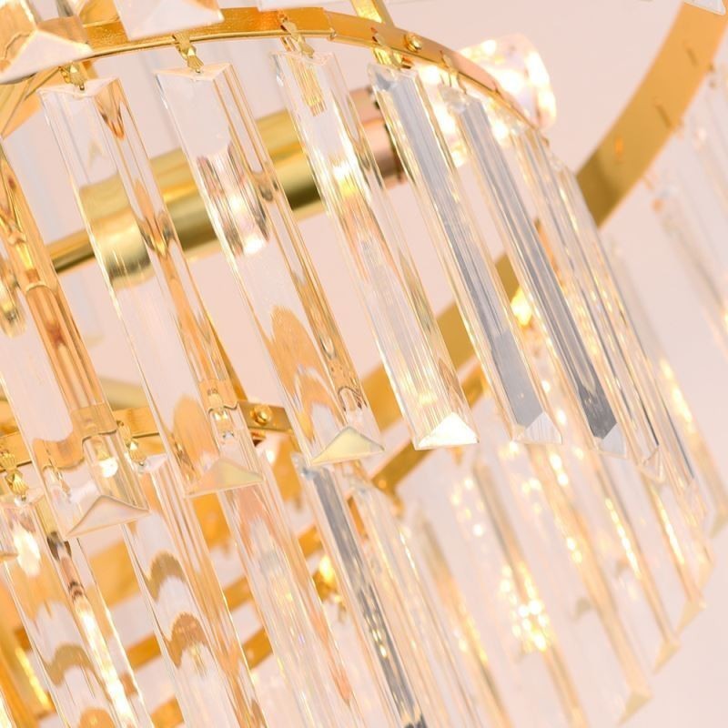 Lampada a sospensione in cristallo dorato, 5 livelli, illuminazione da soffitto, 7 luci