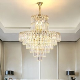 Lampadario a sospensione rotondo in cristallo, stile europeo, E12/E14, 6/8/12 luci
