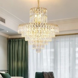 Lampadario a sospensione rotondo in cristallo, stile europeo, E12/E14, 6/8/12 luci