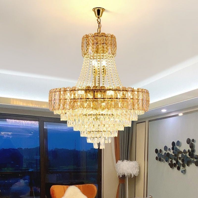 Lampada a sospensione rotonda in cristallo, moderna, E12/E14, 6/9/18 luci