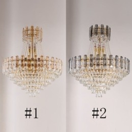 Lampada a sospensione rotonda in cristallo, E12/E14, 6/9/18 luci