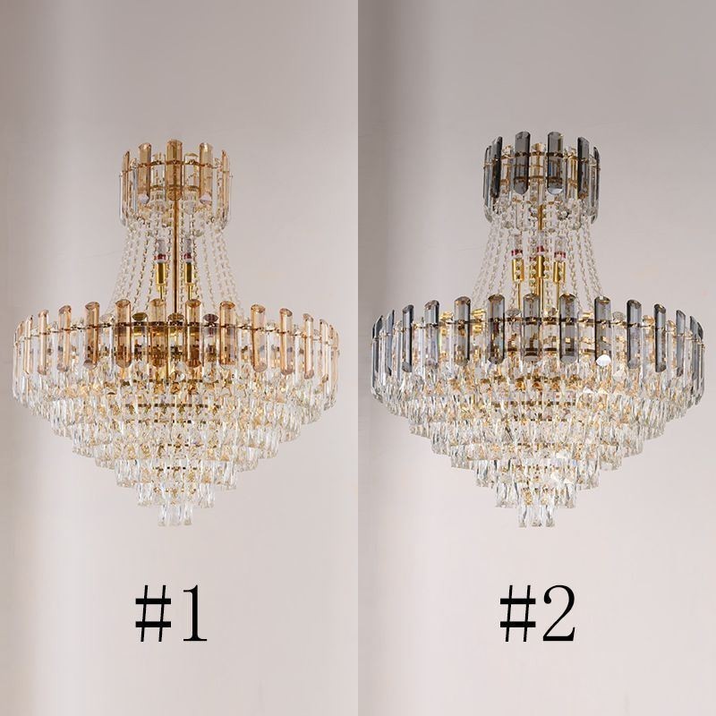 Lampada a sospensione rotonda in cristallo, E12/E14, 6/9/18 luci