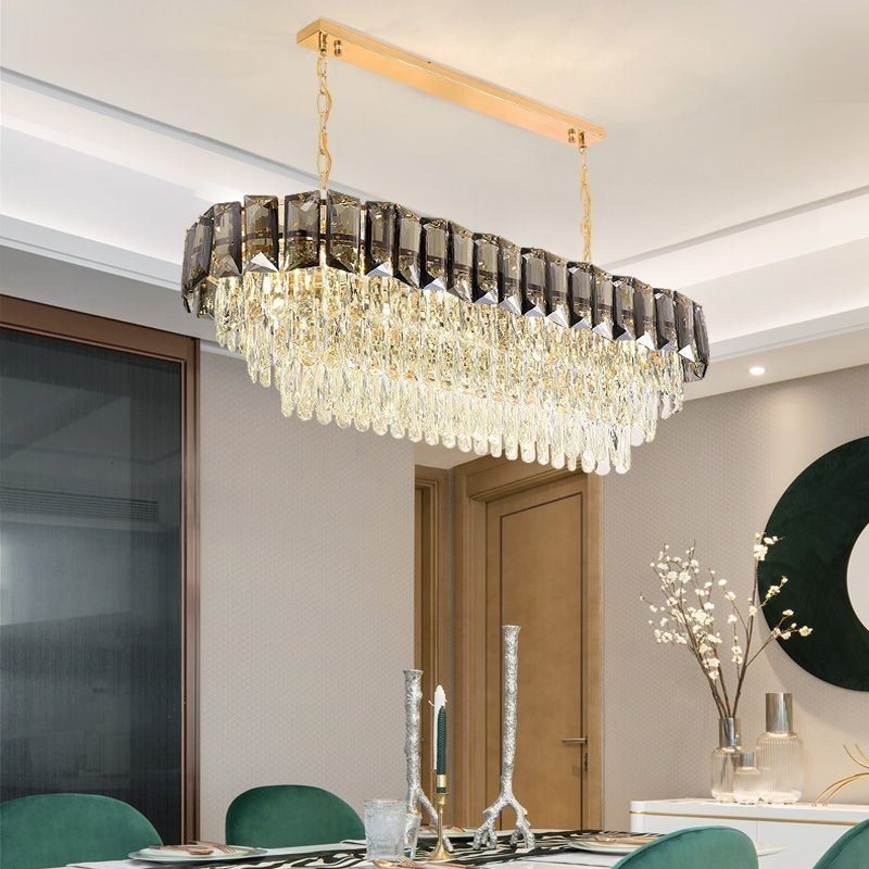 Lampada a sospensione ovale in cristallo K9 a 6 luci E12/E14