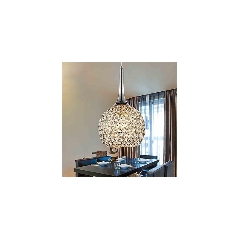 Lampadario moderno contemporaneo in metallo cromato e cristallo