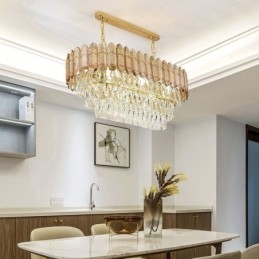 Lampada a sospensione ovale in cristallo, 6 luci, attacco E12/E14, 75×35×28 cm