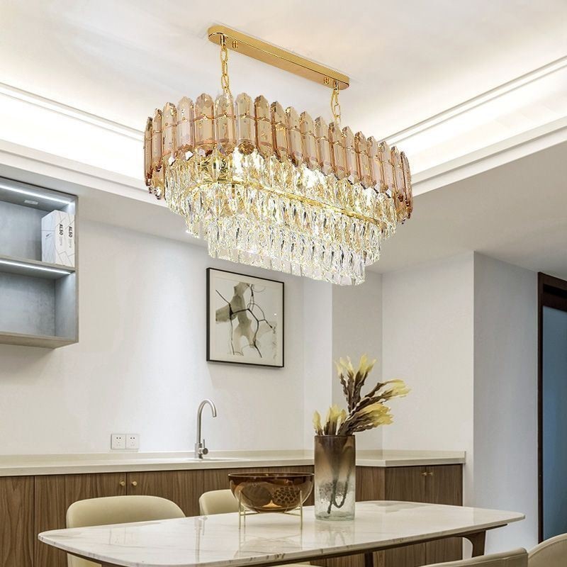 Lampada a sospensione ovale in cristallo, 6 luci, attacco E12/E14, 75×35×28 cm