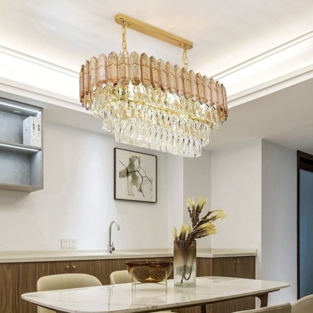 Lampada a sospensione ovale in cristallo, 6 luci, attacco E12/E14, 75×35×28 cm