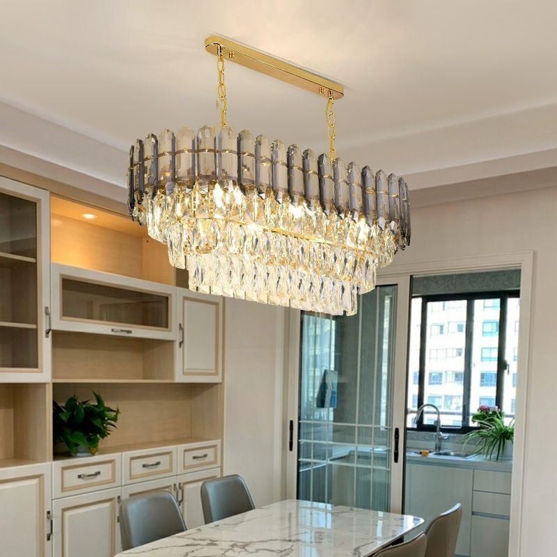 Lampada a sospensione ovale in cristallo, 6 luci, attacco E12/E14, 75×35×28 cm