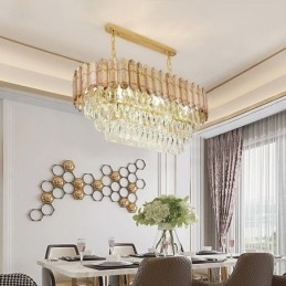 Lampada a sospensione ovale in cristallo, 6 luci, attacco E12/E14, 75×35×28 cm