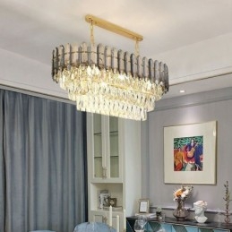 Lampada a sospensione ovale in cristallo, 6 luci, attacco E12/E14, 75×35×28 cm