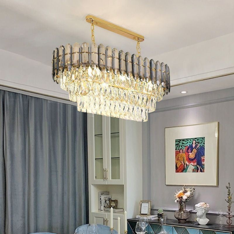 Lampada a sospensione ovale in cristallo, 6 luci, attacco E12/E14, 75×35×28 cm
