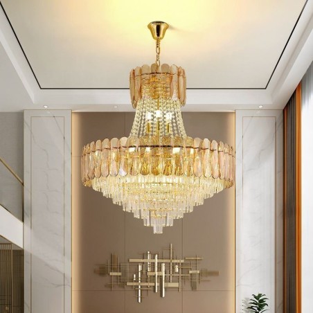 Lampada a sospensione in cristallo stile europeo 15 luci E12/E14 80x90 cm
