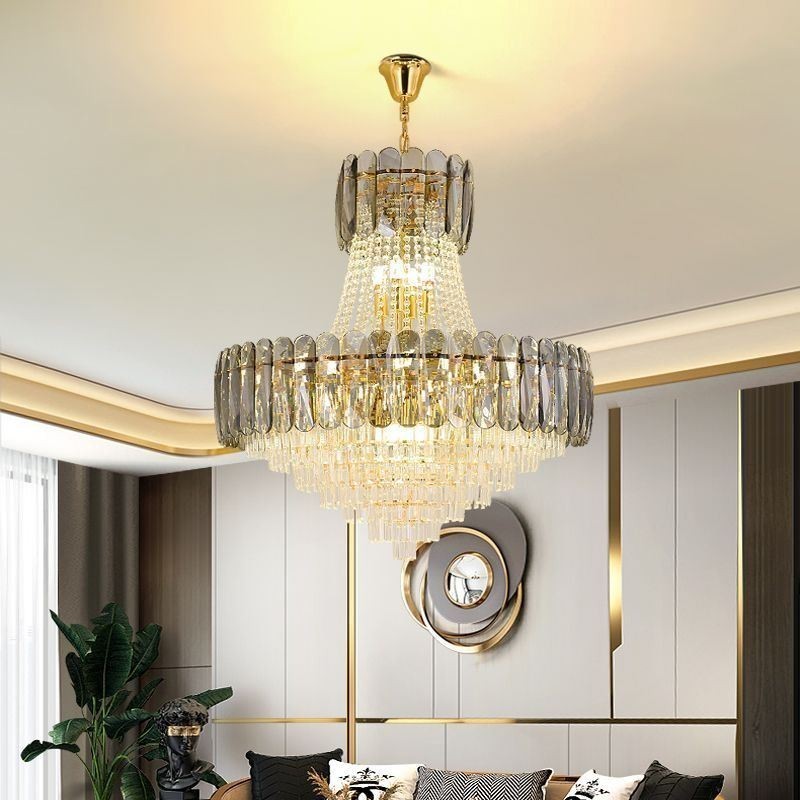 Lampada a sospensione in cristallo stile europeo 15 luci E12/E14 80x90 cm