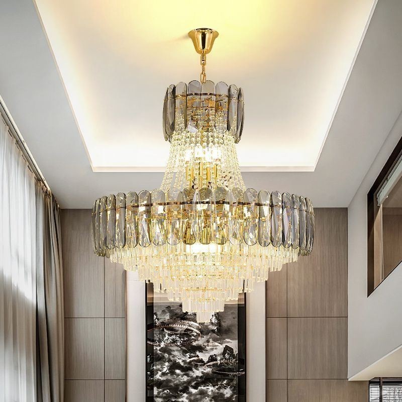 Lampada a sospensione in cristallo stile europeo 15 luci E12/E14 80x90 cm
