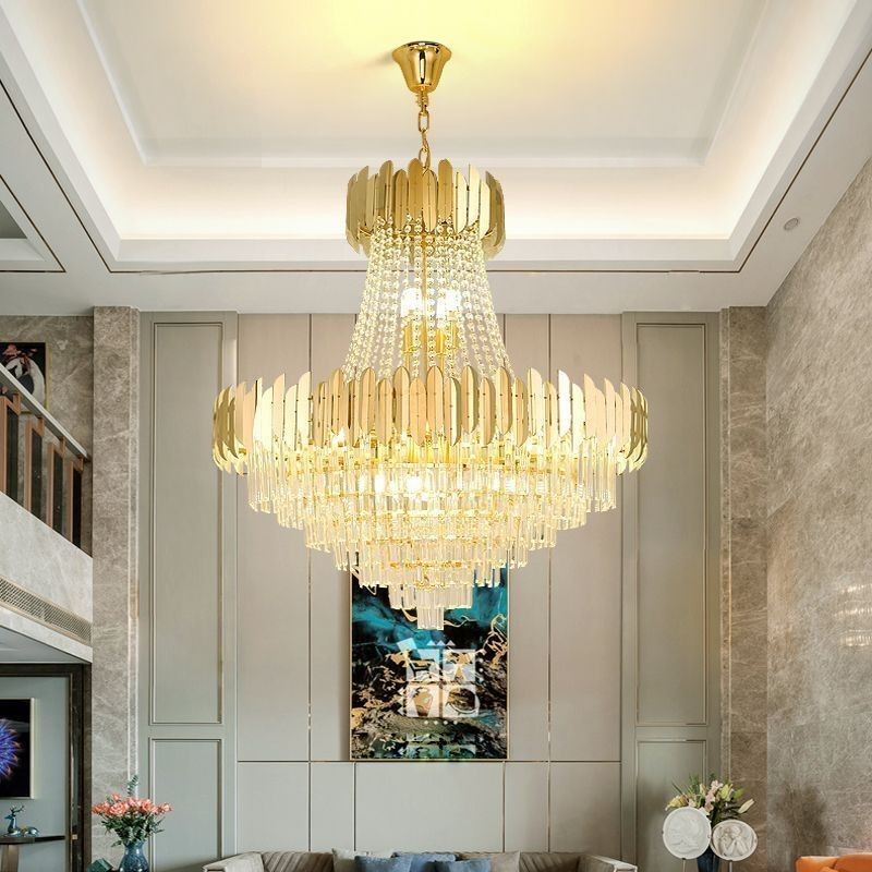 Lampada a sospensione classica in cristallo K9 15 luci E12/E14 80x90 cm