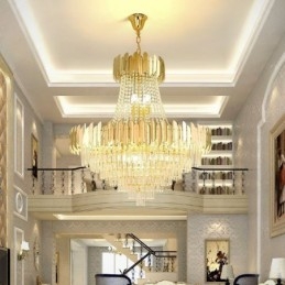 Lampada a sospensione classica in cristallo K9 15 luci E12/E14 80x90 cm