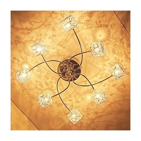 Plafoniera a filo moderna contemporanea in cristallo elettroplaccata argento 52 cm G4