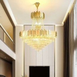 Lampada a sospensione classica in cristallo K9 15 luci E12/E14 80x90 cm