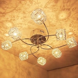 Plafoniera a filo moderna contemporanea in cristallo elettroplaccata argento 52 cm G4