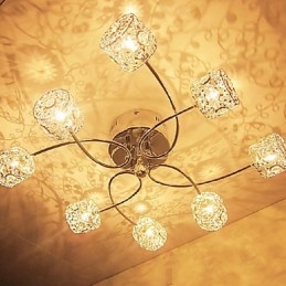 Plafoniera a filo moderna contemporanea in cristallo elettroplaccata argento 52 cm G4