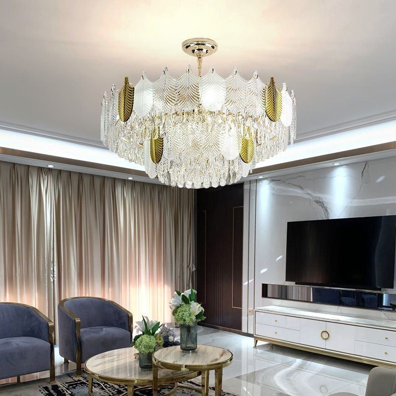 Lampada a sospensione a foglia in cristallo, 15 luci, E12/E14, 80×42 cm